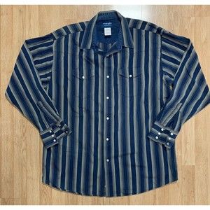 Vintage Wrangler Snap Up Western Shirt Mens 2XT Blue Big/Tall Pearl Snap Cowboy